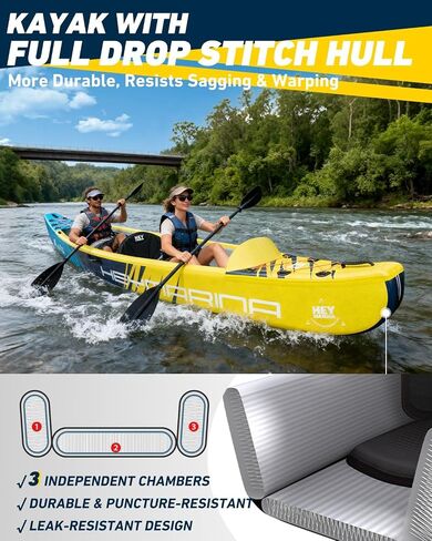 Inflatable Kayak Fishing Kayak for Adults Portable Touring Kayak Canoe with Wheeled Backpack, Seats, Pump and Paddles, Full Drop Stitch Construction in Saudi Arabia