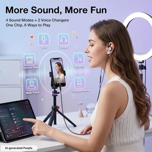 H6 Portable Karaoke Sound Card Headset with in-Ear Monitoring, Voice Changer & 6 Sound Effects, Noise Canceling Mic, Plug & Play Wired Karaoke Singing Monitor Headphones for Streaming & Recording in Kuwait