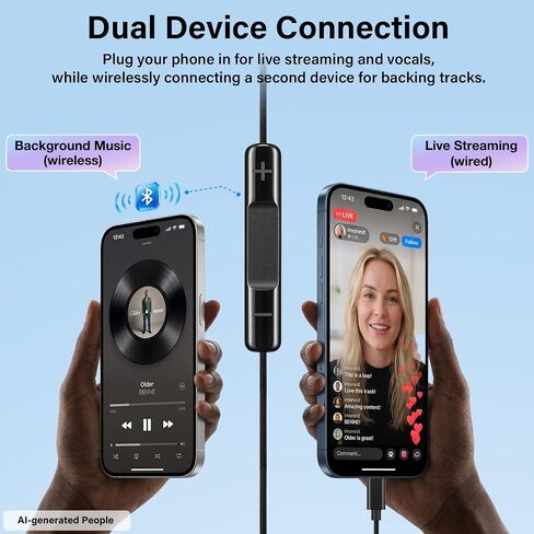 H6 Portable Karaoke Sound Card Headset with in-Ear Monitoring, Voice Changer & 6 Sound Effects, Noise Canceling Mic, Plug & Play Wired Karaoke Singing Monitor Headphones for Streaming & Recording in Kuwait
