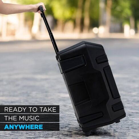مكبر صوت محمول مقاوم للماء من Altec Lansing، Sonic Boom 180، قوة ذروة 180 وات، مصابيح LED متعددة الألوان، شحن لاسلكي Qi مدمج، راديو FM، مدخل Aux، اتصال قوي، مقبض عربة متين in Kuwait