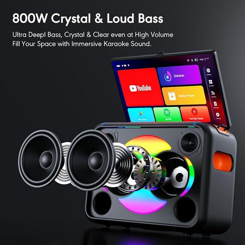 Smart Karaoke Machine with 14.0'' Touch Screen, Lyrics Display & Pre-Install Karaoke APP, Up to 600W Party Speaker and Dual Wireless Mics, Portable for Home & Outdoor in Saudi Arabia