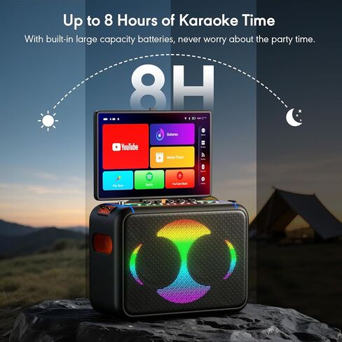 Smart Karaoke Machine with 14.0'' Touch Screen, Lyrics Display & Pre-Install Karaoke APP, Up to 600W Party Speaker and Dual Wireless Mics, Portable for Home & Outdoor in Saudi Arabia