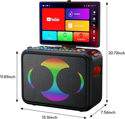 Smart Karaoke Machine with 14.0'' Touch Screen, Lyrics Display & Pre-Install Karaoke APP, Up to 600W Party Speaker and Dual Wireless Mics, Portable for Home & Outdoor in Saudi Arabia