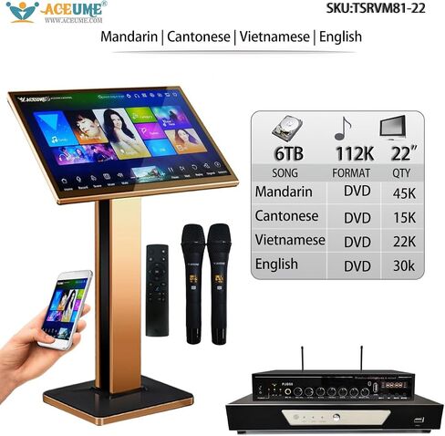 TSRV81M-6TB HDD 112K Chinese(Mandarin DVD +Cantonese DVD)+English DVD +Vienamese DVD Songs 22" Touch Screen Karaoke Player,Songs Machine,Echo Mixing, Remote Controller in Kuwait