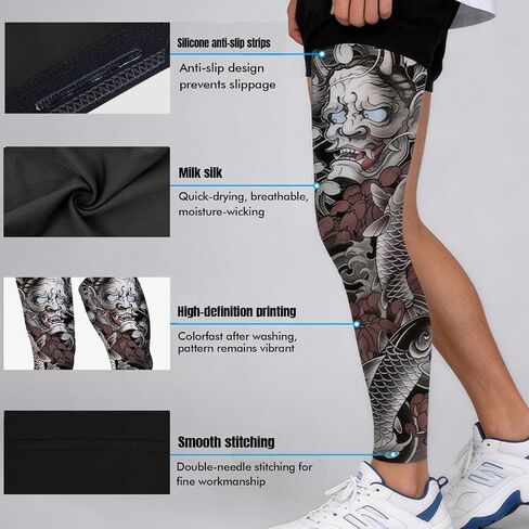 Sun Leg Sleeves for Cycling Ice Silk Tattoo Non Slip Breathable Quick Dry 1 Pair Summer Sports in Kuwait