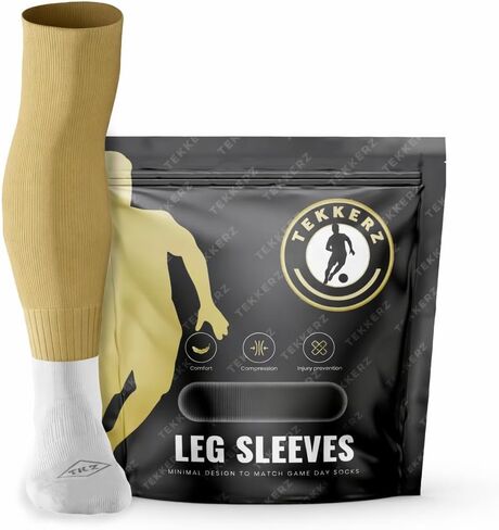 Tekkerz leg sleeve over 20 color variations compatible with grip socks for soccer, football, hockey, rugby athletic socks (US, Alpha, Medium, Regular, Regular, Vegas Gold) in Kuwait