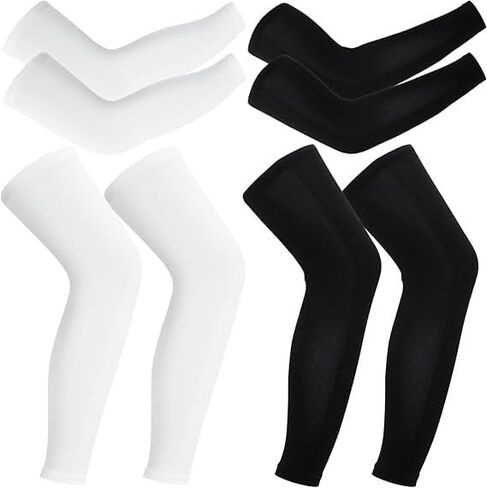 2 Pair Compression Leg Sleeves and Arm Sleeve,UV Protection & Full Leg Coverage,Anti-Slip Silicone Grip,White & Black in Kuwait