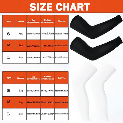 2 Pair Compression Leg Sleeves and Arm Sleeve,UV Protection & Full Leg Coverage,Anti-Slip Silicone Grip,White & Black in Kuwait