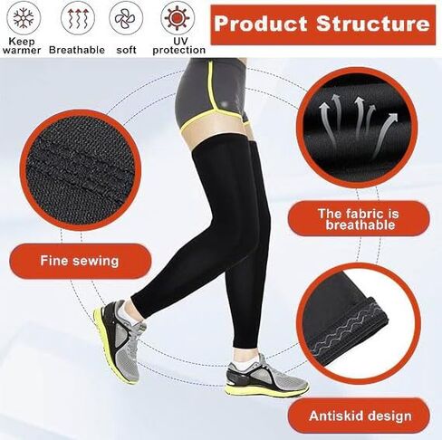 2 Pair Compression Leg Sleeves and Arm Sleeve,UV Protection & Full Leg Coverage,Anti-Slip Silicone Grip,White & Black in Kuwait