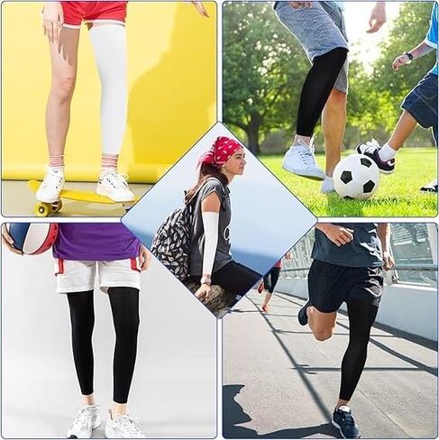 2 Pair Compression Leg Sleeves and Arm Sleeve,UV Protection & Full Leg Coverage,Anti-Slip Silicone Grip,White & Black in Kuwait