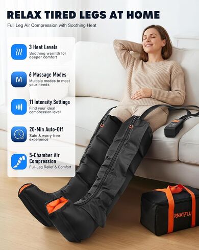 Air Compression Leg Massager with Heat for Circulation, Pain Relief | Sequential Full Leg Recovery Compression Boots, 11 Intensity , 6 Modes, 3 Heat, Pressure Sensor, Post-Workout & Daily Relief in Saudi Arabia