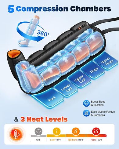 Air Compression Leg Massager with Heat for Circulation, Pain Relief | Sequential Full Leg Recovery Compression Boots, 11 Intensity , 6 Modes, 3 Heat, Pressure Sensor, Post-Workout & Daily Relief in Saudi Arabia