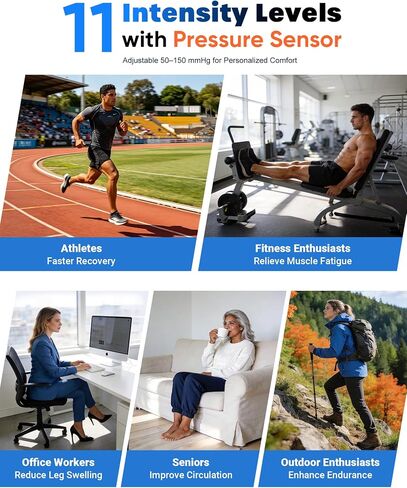 Air Compression Leg Massager with Heat for Circulation, Pain Relief | Sequential Full Leg Recovery Compression Boots, 11 Intensity , 6 Modes, 3 Heat, Pressure Sensor, Post-Workout & Daily Relief in Saudi Arabia