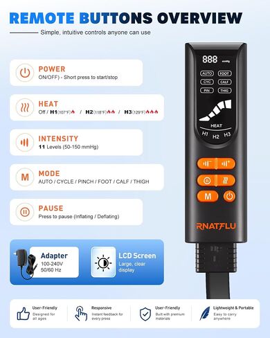 Air Compression Leg Massager with Heat for Circulation, Pain Relief | Sequential Full Leg Recovery Compression Boots, 11 Intensity , 6 Modes, 3 Heat, Pressure Sensor, Post-Workout & Daily Relief in Saudi Arabia