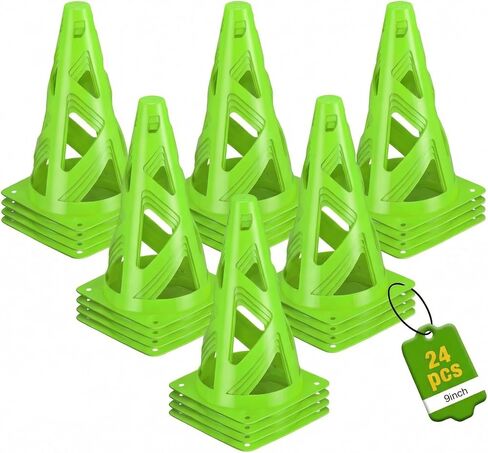 24 Pack Soccer Cones, 9 Inch Agility Cones for Soccer, Football, Basketball, Cones for Sports Training, Speed & Agility Drills, Field Marking Equipment in Kuwait