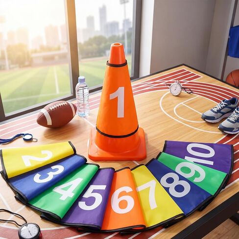 Tegeme Numbered Cone Covers Durable Nylon Numbered Cone Collars 8.38 x 7.5 x 0.5 Inches for Site Sign Layout Numbering Multicolor (Cones Not Included) in Kuwait