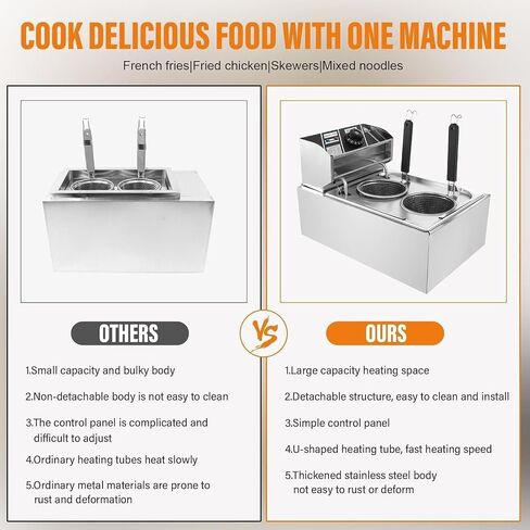 Commercial Dual-Tank Noodle Cooker (1.5kW) Featuring Removable Noodle Baskets and strainers, for Restaurants and Food Trucks. in Kuwait