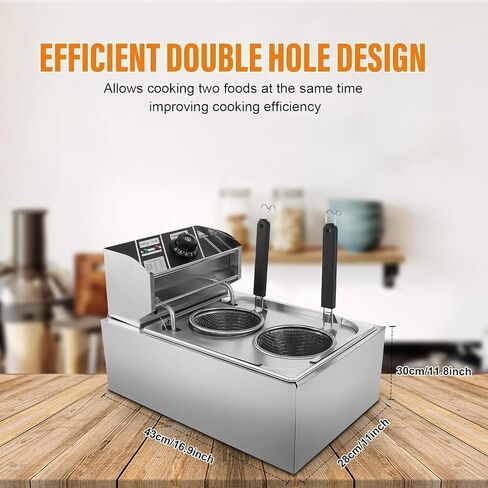 Commercial Dual-Tank Noodle Cooker (1.5kW) Featuring Removable Noodle Baskets and strainers, for Restaurants and Food Trucks. in Kuwait