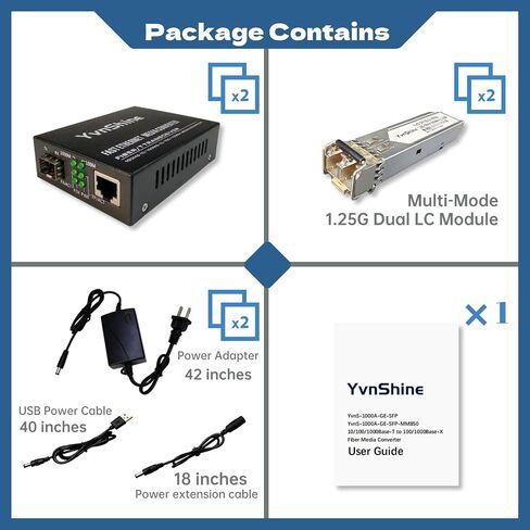 محول إيثرنت الألياف متعددة الأوضاع Gigabit (2 PCS) ، مع وحدتين من SFP LC ثنائية الاتجاه ، 1.25G SFP إلى 10/100/1000BASE RJ45 ، 550M ، التوصيل والتشغيل ، التوحيد التلقائي ، التوافق متعدد الاستخدامات ، حالة معدنية in Kuwait