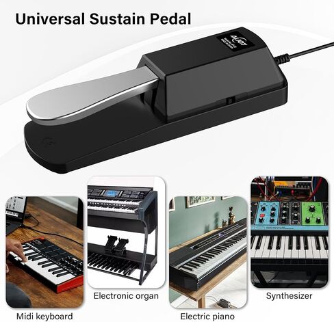 Aijoy 6.35mm Sustain Pedal for Electronic Keyboard, Universal Piano Pedal with Polarity Switch for Digital Piano/MIDI Keyboard/Synthesizer, Anti-Slip Rubber Bottom and 4.9ft Cable in Kuwait