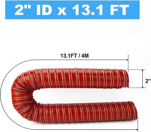 red 2 Inch 13.1FT Flexible Air Duct Hose Universal High Flow Ventilation Tube with 2 Clamps for Multi Purpose Air TransferLC-213 in Kuwait