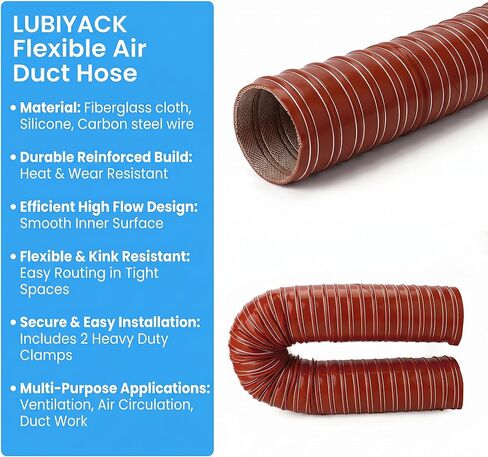 red 2 Inch 13.1FT Flexible Air Duct Hose Universal High Flow Ventilation Tube with 2 Clamps for Multi Purpose Air TransferLC-213 in Kuwait