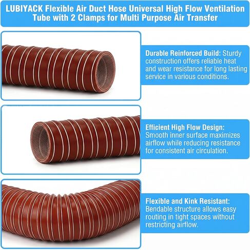 red 2 Inch 13.1FT Flexible Air Duct Hose Universal High Flow Ventilation Tube with 2 Clamps for Multi Purpose Air TransferLC-213 in Kuwait