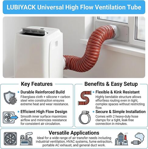 red 2 Inch 13.1FT Flexible Air Duct Hose Universal High Flow Ventilation Tube with 2 Clamps for Multi Purpose Air TransferLC-213 in Kuwait