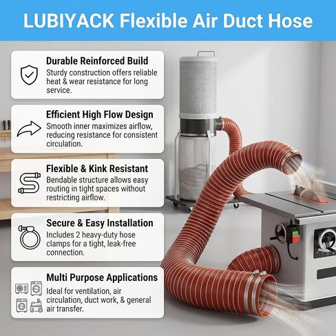 red 2 Inch 13.1FT Flexible Air Duct Hose Universal High Flow Ventilation Tube with 2 Clamps for Multi Purpose Air TransferLC-213 in Kuwait