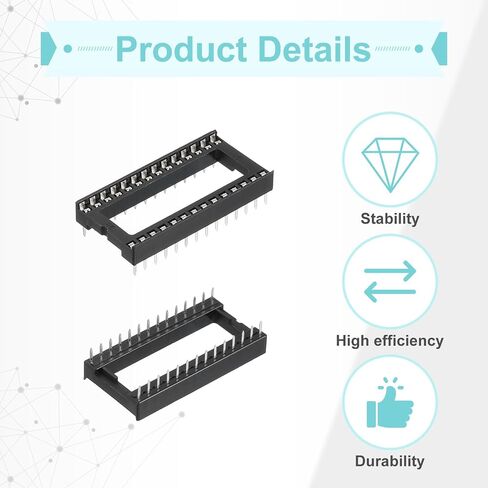 MECCANIXITY 17Pcs DIP IC Chip Socket Adapter 15.24mm Row Pitch 28 Pin IC Assortment Kit 2.54mm/0.1" Pitch for Breadboard Project, PCB Board Design in Kuwait