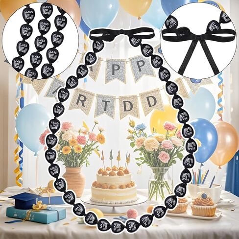 2 PCS تخرج Leis Class of 2025 Black Hawaiian Kukui Nut Beads Necklace Double Loved Ribbon Necklace Gafet in Kuwait
