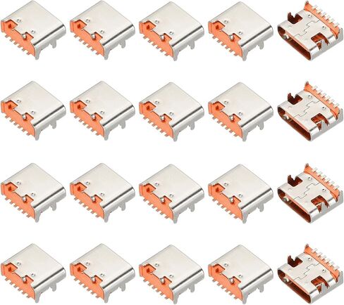 MECCANIXITY 20Pcs USB3.1 Type C Female Socket Connector Jack Port, 6Pin DIP 90 Degree Repair Replacement Adapter for Circuit Boards PCB Board Digital Devices, Orange in Kuwait