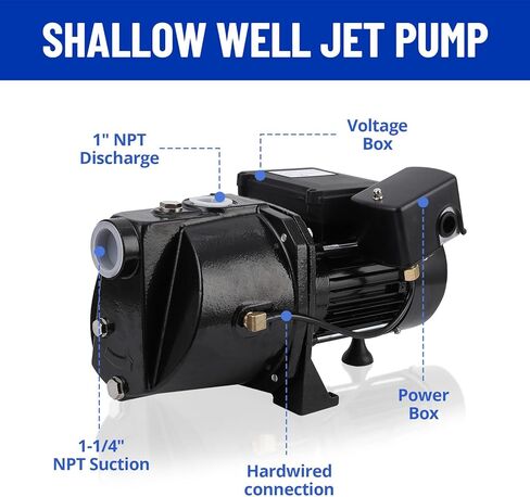 1.75 HP Shallow Well Jet Pump, 2070 GPH Cast Iron Above Ground Booster Water Transfer Pump, 115V/230V Dual Voltage, for Garden Irrigation Lawn Sprinkling Farm Draining, Depth Up to 25 ft in Kuwait