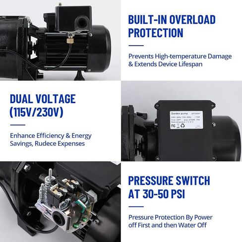 1.75 HP Shallow Well Jet Pump, 2070 GPH Cast Iron Above Ground Booster Water Transfer Pump, 115V/230V Dual Voltage, for Garden Irrigation Lawn Sprinkling Farm Draining, Depth Up to 25 ft in Kuwait
