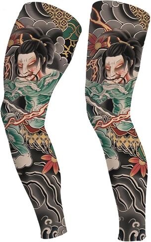 Sun Leg Sleeves for Cycling Ice Silk Tattoo Non Slip Breathable Quick Dry 1 Pair Summer Sports in Kuwait