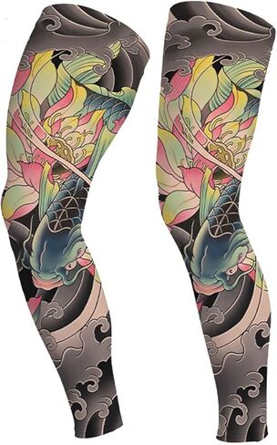 Sun Leg Sleeves for Cycling Ice Silk Tattoo Non Slip Breathable Quick Dry 1 Pair Summer Sports in Kuwait