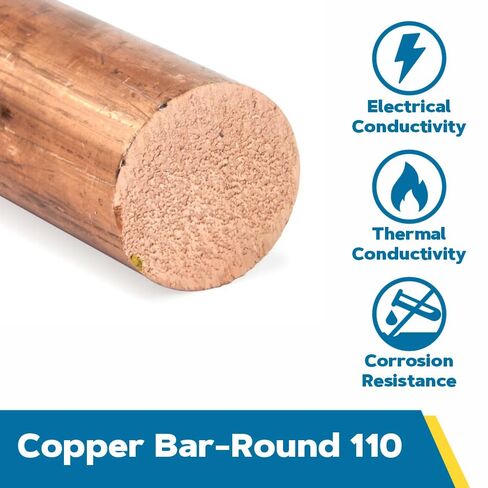 110 Copper Round Bar, Unpolished (Mill) Finish, H04 Temper, ASTM B187, 0.5" Diameter, 36" Length, OnlineMetals in Kuwait
