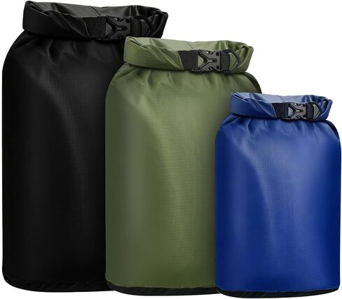 Pimoys Dry Bag Waterproof 3 Pack Lightweight Dry Sack, 6L&10L&20L Outdoor Stuff Sack, Durable Wet Dry Storage Bag for Hiking, Backpacking, Camping, Kayaking, Swimming, Boating(Green, Black, Blue) in Kuwait
