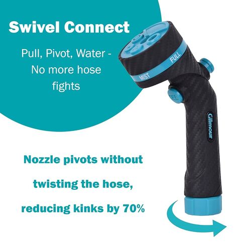 Gilmour Heavy Duty Garden Hose Nozzle, Swivel Connect, 5 Spray Patterns, Ergonomic Grip, Flow Control, Trigger Lock, Button Control in Kuwait
