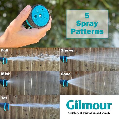 Gilmour Heavy Duty Garden Hose Nozzle, Swivel Connect, 5 Spray Patterns, Ergonomic Grip, Flow Control, Trigger Lock, Button Control in Kuwait