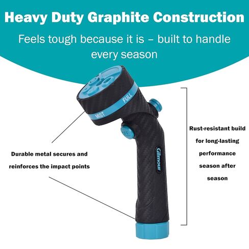 Gilmour Heavy Duty Garden Hose Nozzle, Swivel Connect, 5 Spray Patterns, Ergonomic Grip, Flow Control, Trigger Lock, Button Control in Kuwait