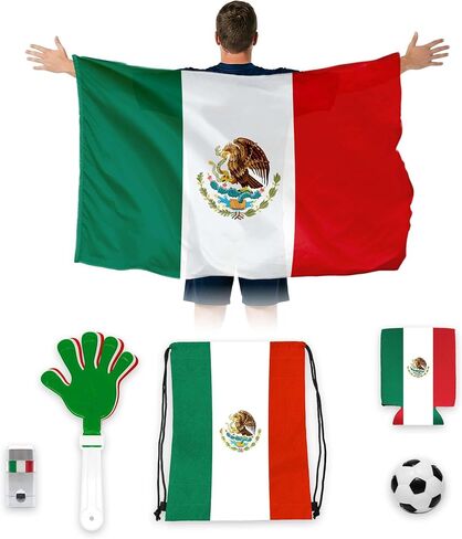 G128 World Soccer Tournament 2026 Cup Soccer Fan Set 6PCS, Mexico Fan Merch with Flag and Koozie, Accessories for Sports Parties in Kuwait