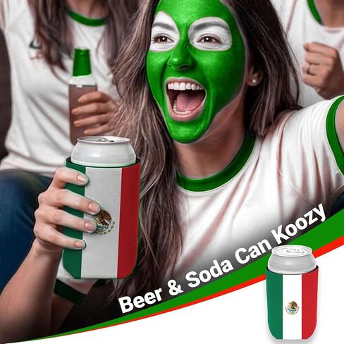G128 World Soccer Tournament 2026 Cup Soccer Fan Set 6PCS, Mexico Fan Merch with Flag and Koozie, Accessories for Sports Parties in Kuwait