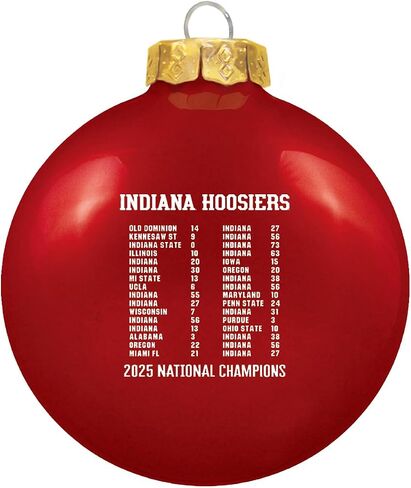 NCAA Indiana Hoosiers 2025 زينة الأبطال الوطنيين لكرة القدم الجامعية - 3 1/4 بوصة زخرفة شجرة كرة زجاجية - جانبان - أحمر in Kuwait