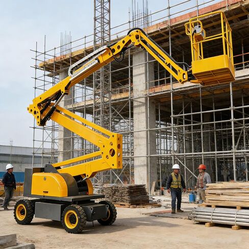 Articulated Boom Lift Platform – Wheeled-Mounted Aerial Access Lift, Small Portable Crane for Building, Tree Trimming & Facility Maintenance in Kuwait