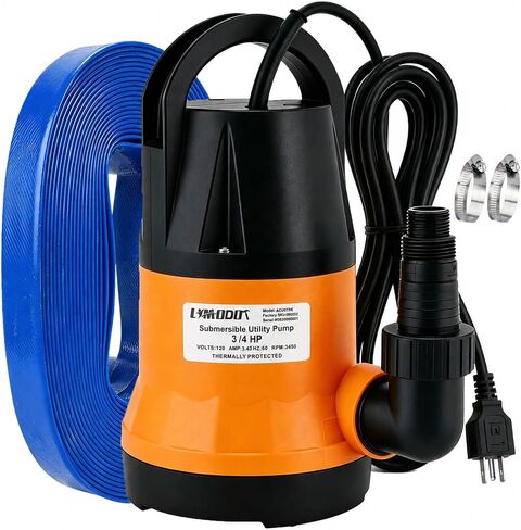 Submersible Water Pump With 25ft. Hose Kit, Sump Pump, Utility Pump with 25-Foot Power Cord, Portable Water Pump for Swimming Pools, Garden Ponds, Floors, Basements, Multi-Purpose Drainage in Kuwait
