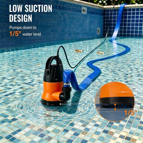 Submersible Water Pump With 25ft. Hose Kit, Sump Pump, Utility Pump with 25-Foot Power Cord, Portable Water Pump for Swimming Pools, Garden Ponds, Floors, Basements, Multi-Purpose Drainage in Kuwait