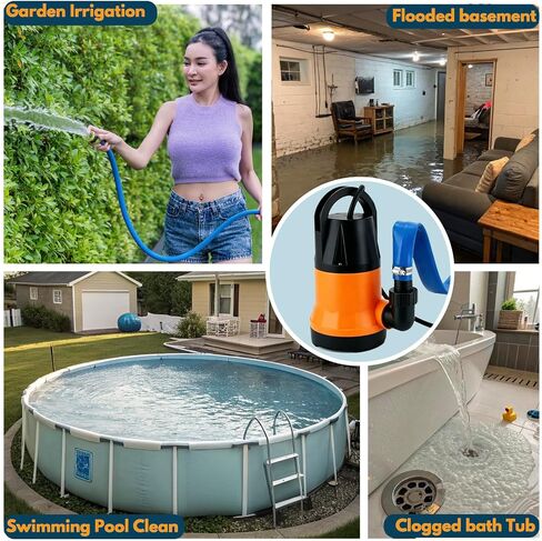 Submersible Water Pump With 25ft. Hose Kit, Sump Pump, Utility Pump with 25-Foot Power Cord, Portable Water Pump for Swimming Pools, Garden Ponds, Floors, Basements, Multi-Purpose Drainage in Kuwait