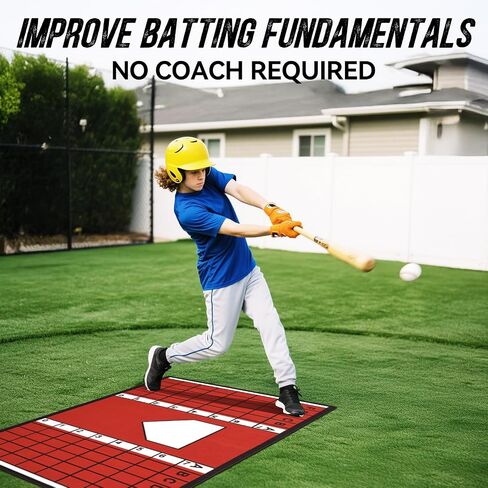 ZEALFEEL Baseball and Softball Hitting Mat, 7mm Thickened, Anti-Curl Reinforced Edge Wrapping Batting Mat with Grid Alignment, Anti Slip TPR Base, Home Plate Mat for Garage Backyard, 6.5x4 ft in Kuwait