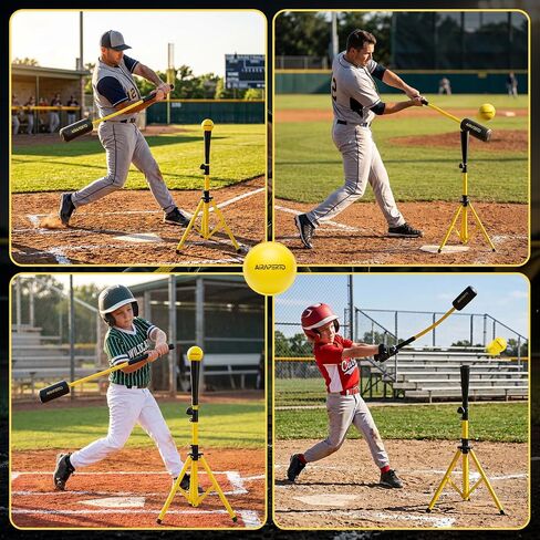 Baseball & Softball Rope Swing Trainer - Batting Training Tool with Batting Tee & 8 Soft Training Balls, Outdoor Indoor Training Bat, Hitting Aid for Youth & Beginners in Kuwait